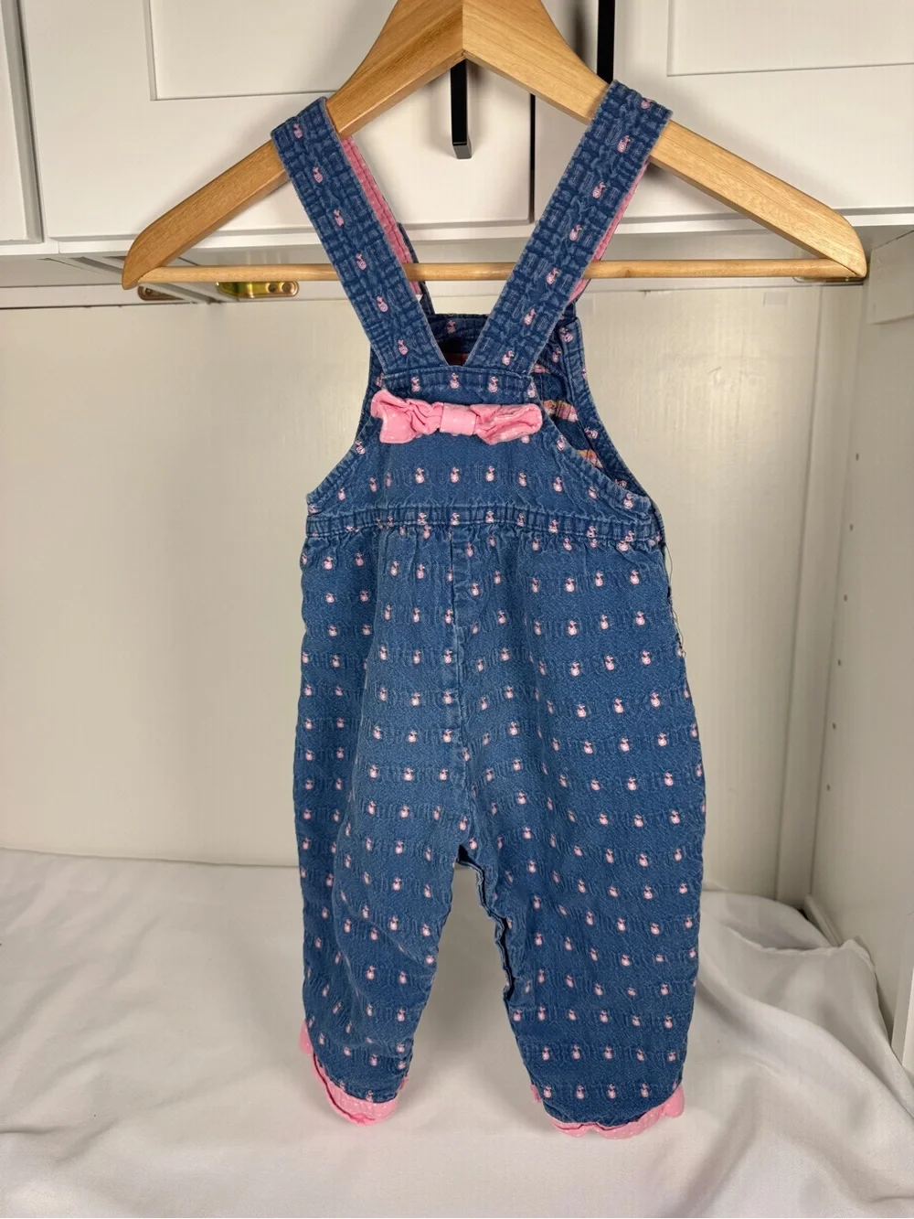 Vintage OshKosh Pink Rubber Ducky Jean Baby Girls Overalls